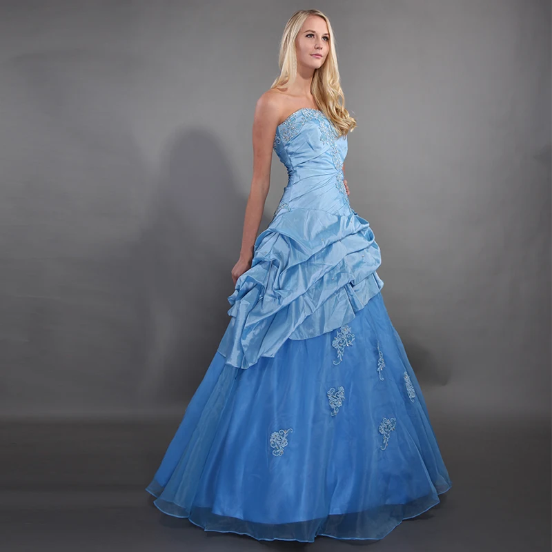 Светло-голубой Vestidos De Debutantes 15 Anos Quinceanera платья без бретелек с рюшами юбка пушистые
