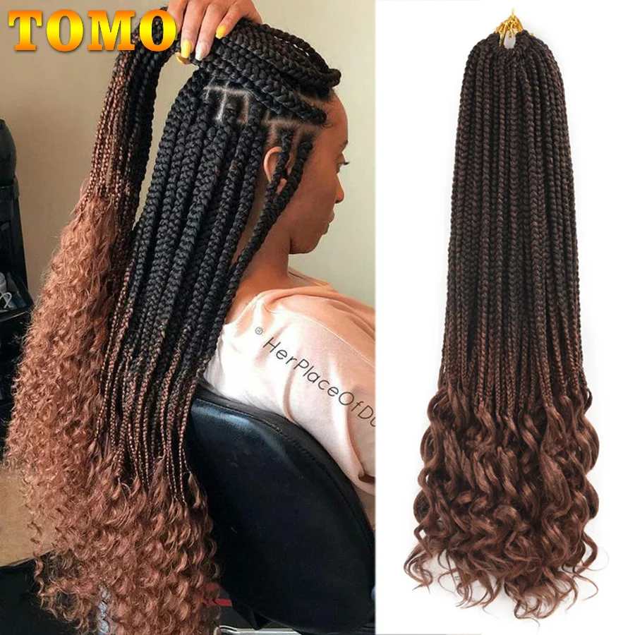 TOMO, 14, 18, 24 дюйма, вязанные крючком волосы, коробка, косички, кудрявые концы, Омбре, синтетические волосы для плетения, 22 пряди, плетение, наращивание волос