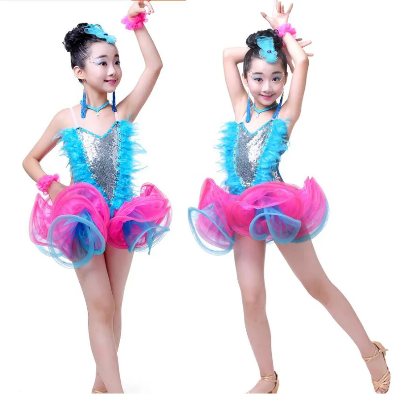 Children's professional ballet dancing costume jazz sequins feather girl ballroom Latin dance dress modern skating | Тематическая