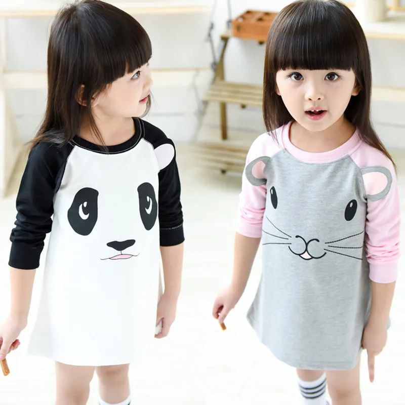 Новинка 2017 модные платья для маленьких девочек с изображением панды и мышки