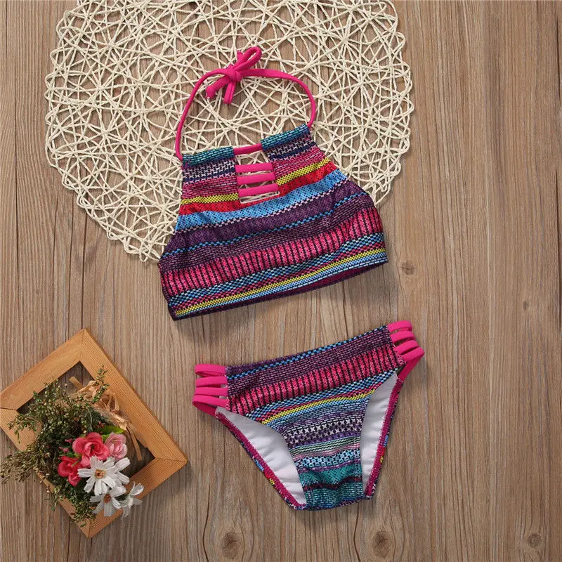 Новинка 2017 купальник из двух предметов для маленьких девочек в полоску|two-piece