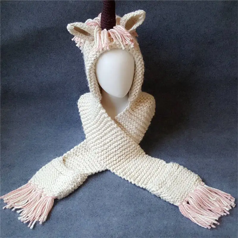 2018 New Autumn And Winter Children's Hat Unicorn Wool Scarf One Cloak Shawl Tassel Warm Baby Girls Cap ACI85 | Детская одежда и