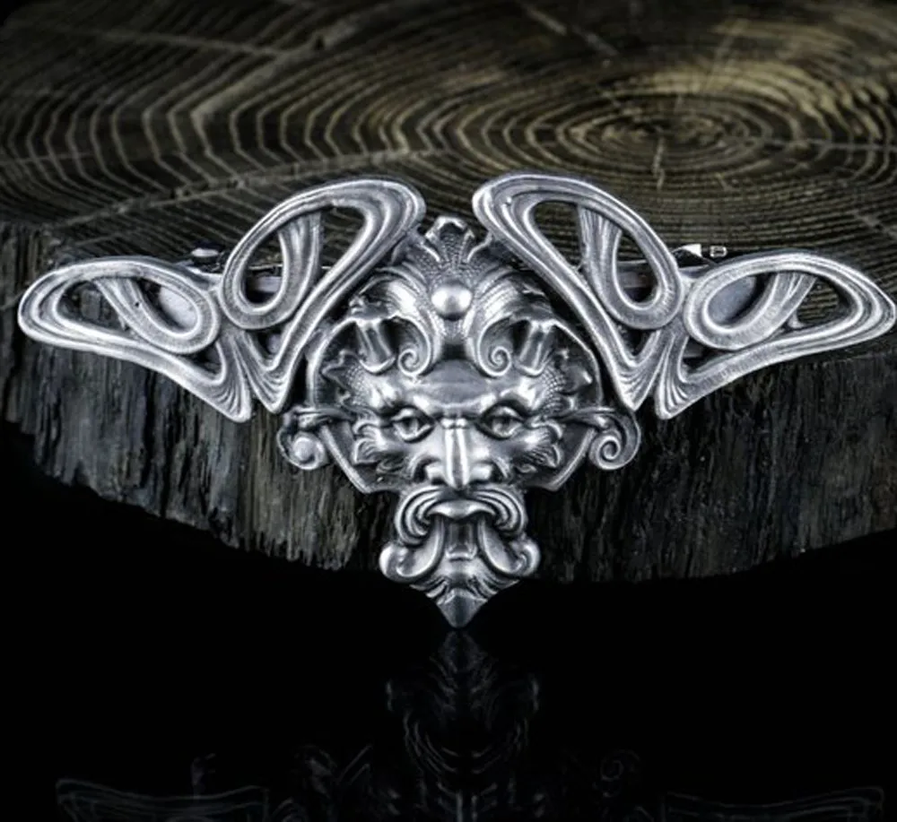 antique silver clip Зеленый человек оловянные волосы брошь в стиле АР-нуво драгоценности Ювелирные изделия зеленый человек Herne Cernunnos языческий кельтский Природа лесной дух - Цвет: antique silver clip
