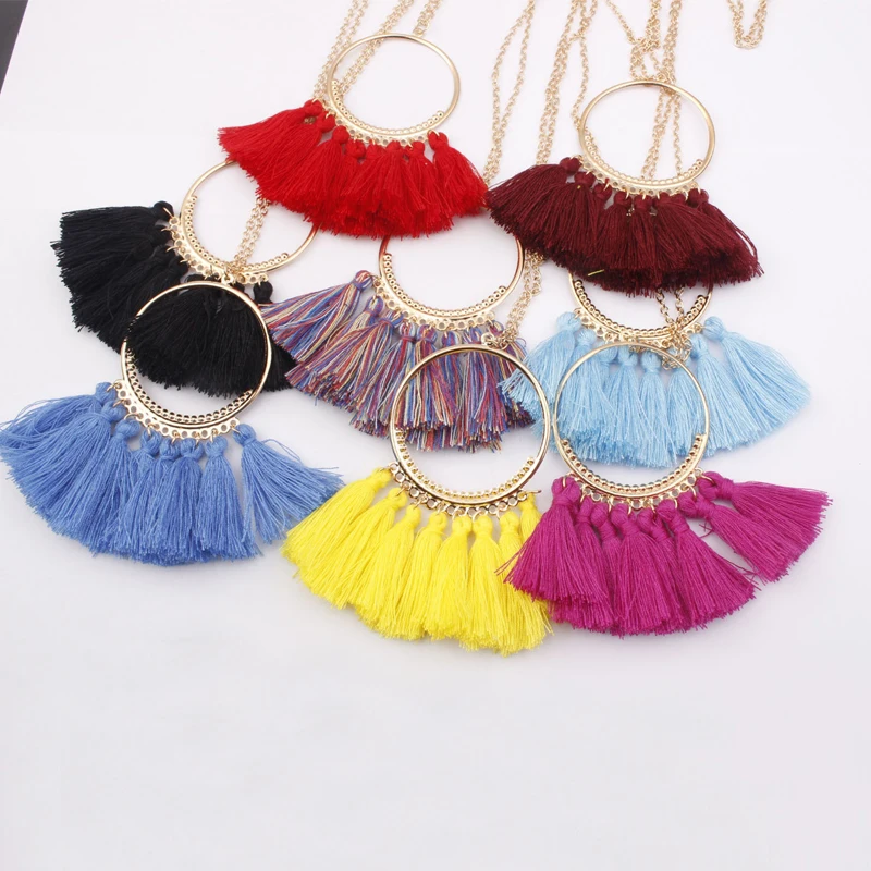 Bohopan Boho Tassel Necklace For Women Vintage Metal Hollow Round Bohemian Style Fashion Statement Neck Jewelry Trend | Украшения и