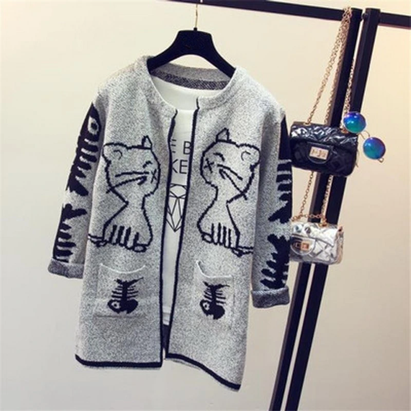 2020 New Autumn Spring Women Sweater Cardigans Casual Warm Long Design Female Knitted Printed Cardigan |