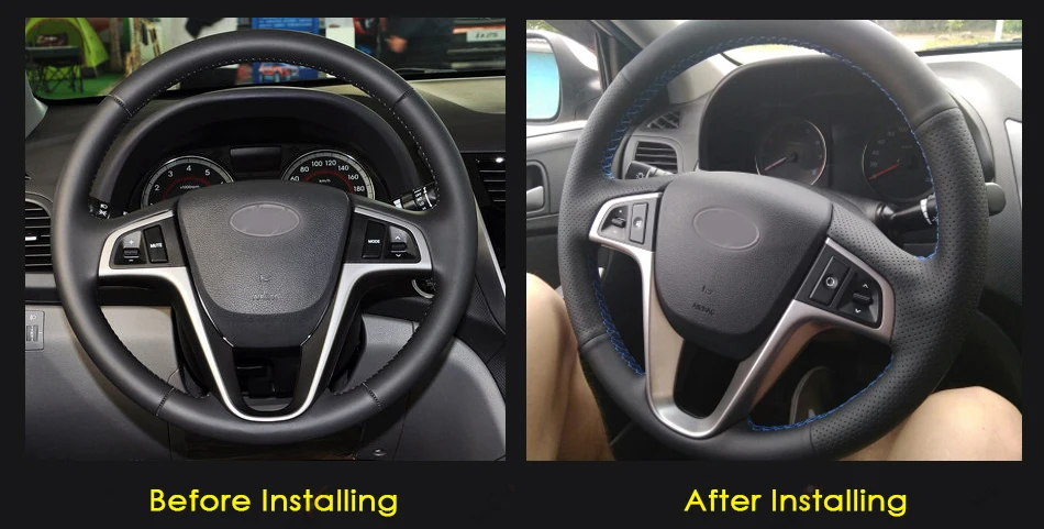 CARDAK черный искусственный кожаный чехол рулевого колеса автомобиля для hyundai i20 2009- Accent Solaris 2010- Verna 2010