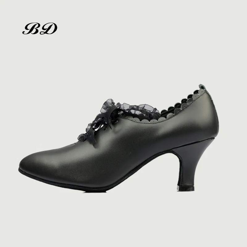 BD T58 Dance Shoes Ballroom Women Latin shoes Dancing WOMAN SHOE Tango Genuine Leather Straight Sole HEEL 7 CM Lace Modern JAZZ