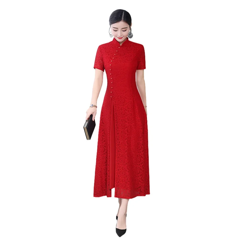 

Длинное модное китайское женское платье Qipao Shanghai Story, платье в восточном стиле, кружевной Чонсам для женщин, 3 цвета