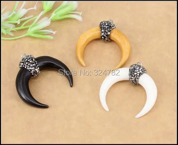 10 шт. подвеска в форме полумесяца/рога из бычьей кости с кристаллами горным