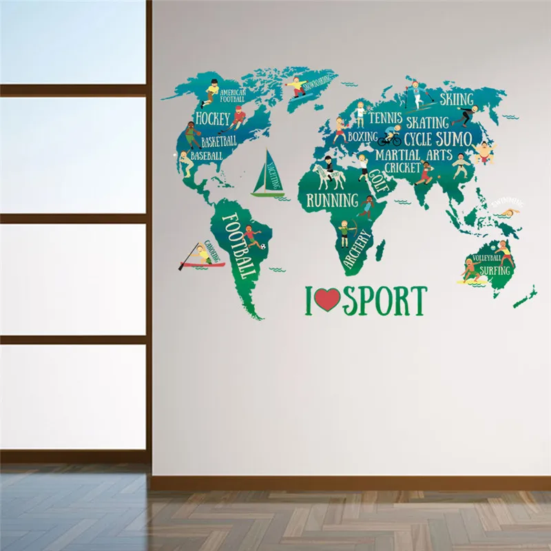 I Love Sport Letters GYM карта мира DIY виниловые наклейки на стену для детей комната