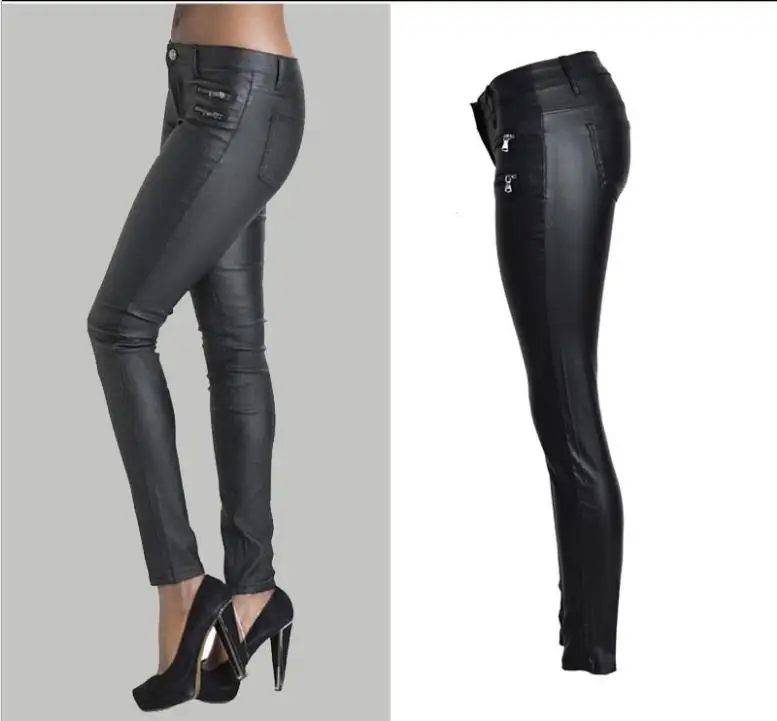 Новейшие женские сексуальные брюки из искусственной кожи плюс бархатные