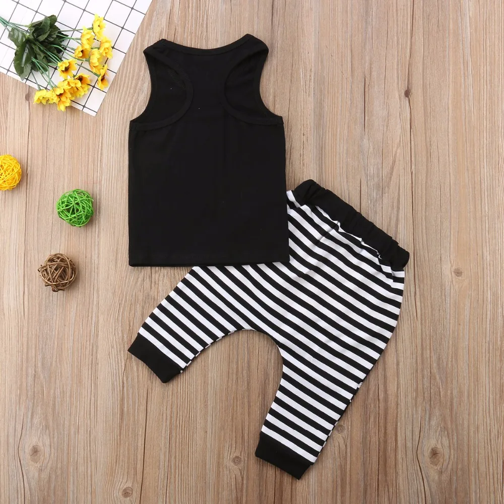 Boy Boss Newborn Toddler Baby Kids Boys Summer Sleeveless Vest Tops+Striped Patchwork Harem Pant Shorts 2PCS Outfits Clothes Set |