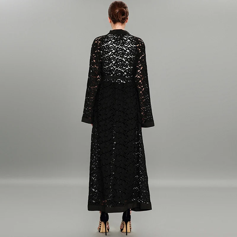 Женское длинное черное кружевное платье макси-кимоно кардиган Roupa большие