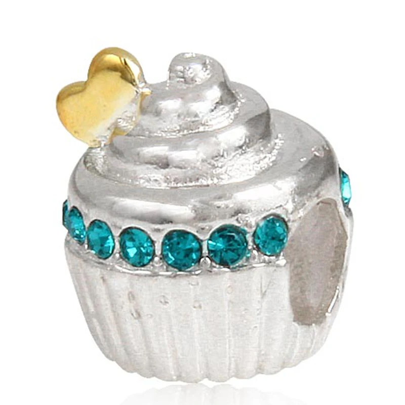 Heart Cupcake Bead Sambaah капкейк сердечко Шарм с Кристалл 925 пробы серебро с днем рождения бисер Торт fit Pandora на день рождения подарочный браслет - Цвет: Heart Cupcake Bead