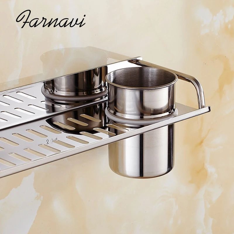 Bathroom Shelf Single Tier Lavatory Cosmetic Shampoo Holders Organizer Wall Mounted Fittings with Cup Holder | Обустройство дома