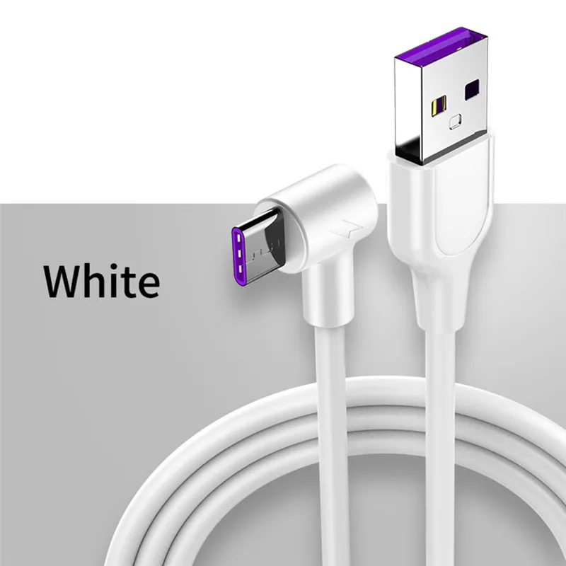 5A usb type-C кабель 1 м 2 м 3 м круглая головка 90 градусов быстрая зарядка кабель type-C для Xiaomi huawei P30 P20 mate 20 Pro - Цвет: White