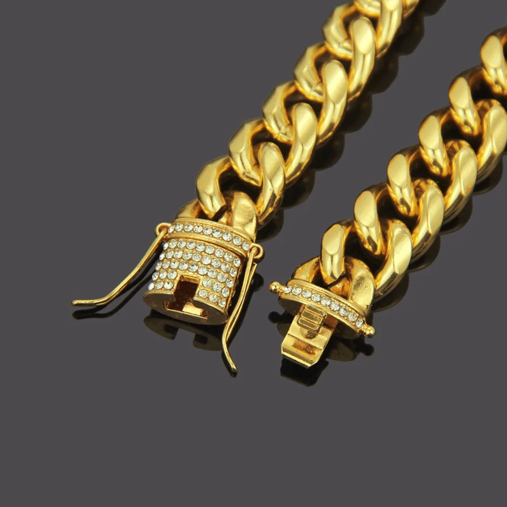 Роскошный браслет в стиле хип-хоп с тройным замком и кристаллами 14 мм застежкой