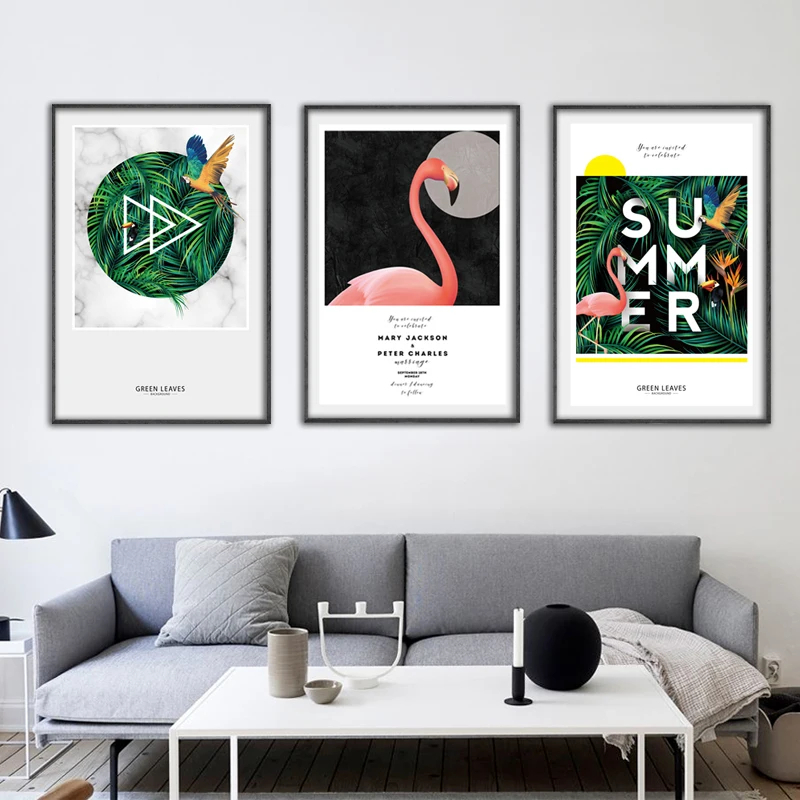 Настенный плакат IOIOI с зеленым фламинго настенные картины плакаты и принты