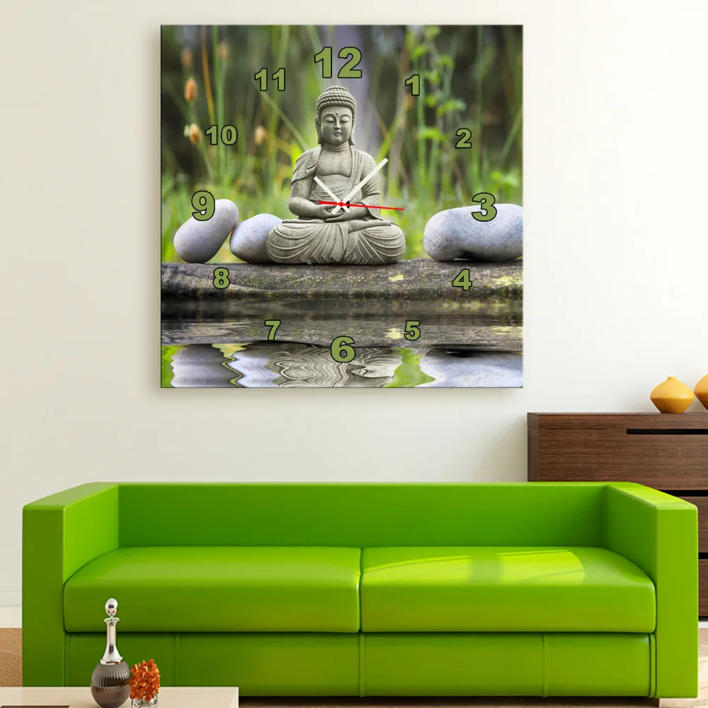 Бесплатная доставка Книги по искусству принт E-HOME камень Будды часы в холст 1 шт.