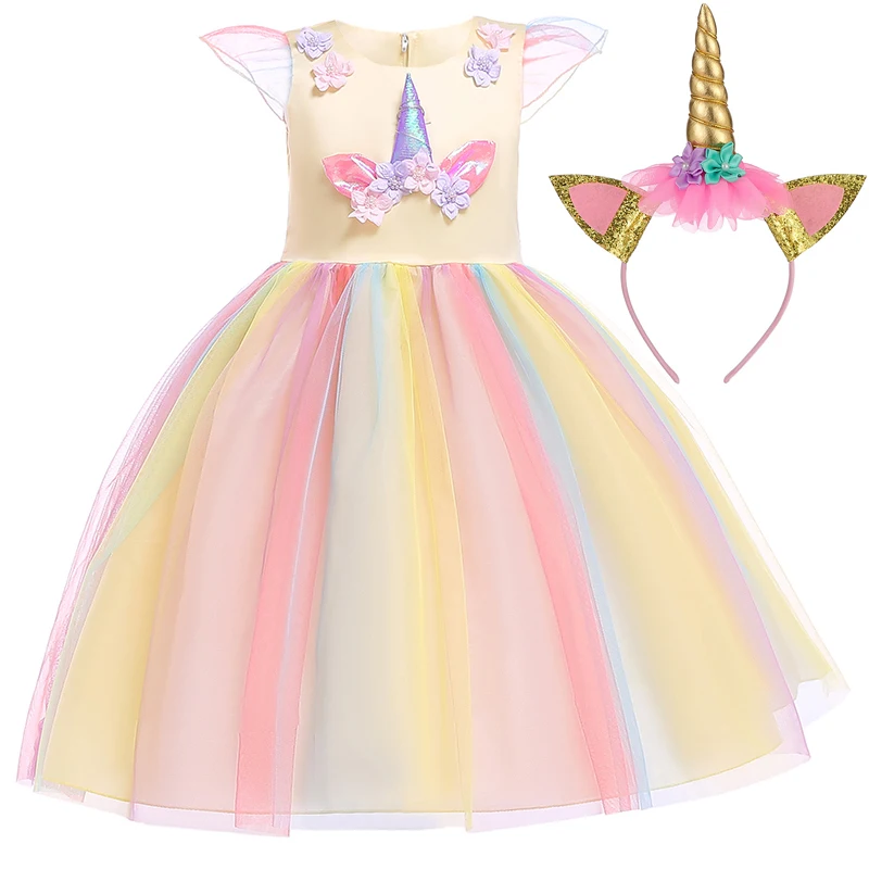2021 Christmas Dresses For Girls In Easter Unicorn Party Costumes Children 3 Pieces Clothes Elegant Princess Dress 2 9 10 Years | Детская