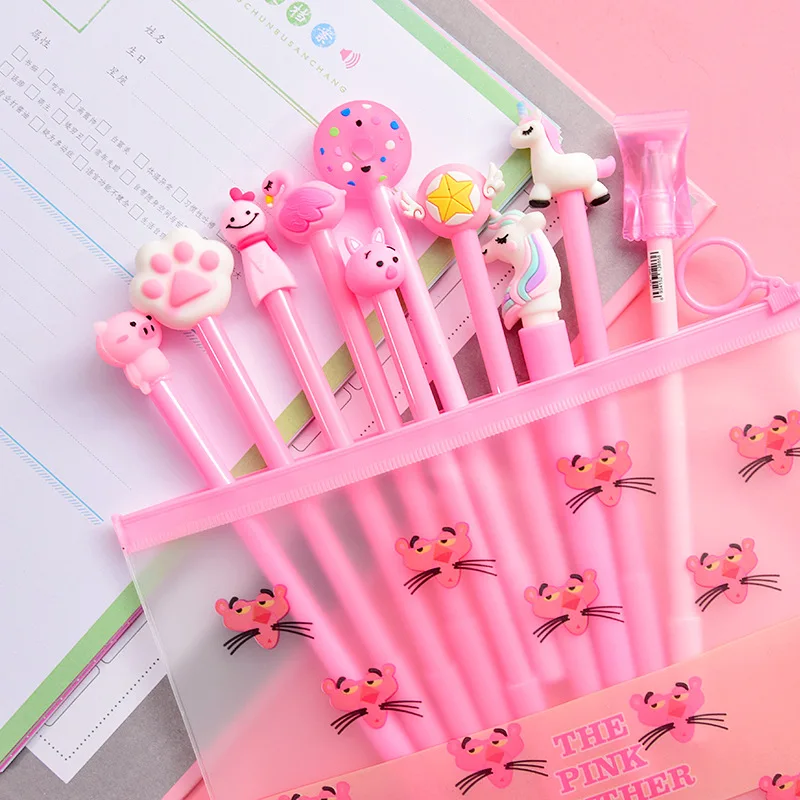 

10 Pcs Gel Pen Lapices Tinta Gel Em Caneta Kawaii Pens For School Cute Unicorn Pink Panther Korean Lapiceros Kawaii Cancelleria