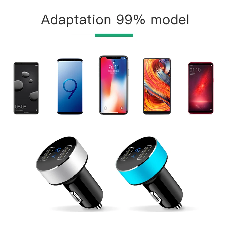 Dual USB Автомобильное Зарядное устройство цифровой светодиодный Дисплей 5 В 4.8A