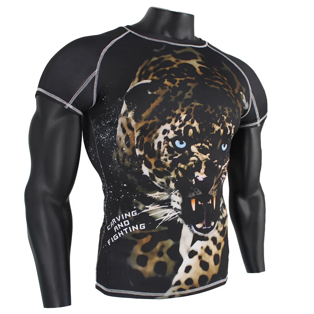 Крутая футболка для занятий боксом компрессионная с леопардовым принтом MMA Rashguard
