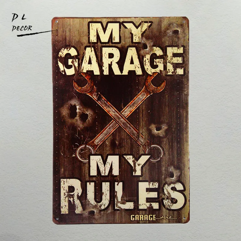 DL My Garage мои правила Знак Винтажный стиль сделанный из 24 металла гаража с