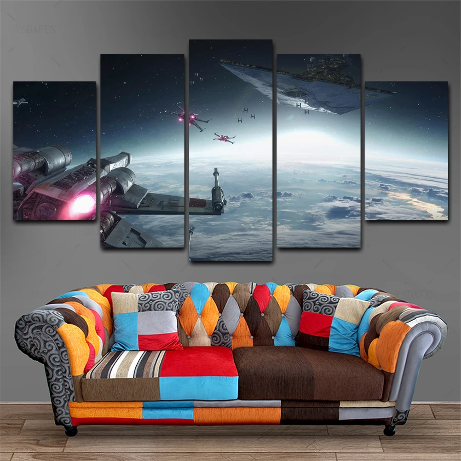 Drop Shipping HD 5 panel Canvas Art Rich And Star Wars painting panther mountain Poster Picture For Living Room VH-1662 | Дом и сад