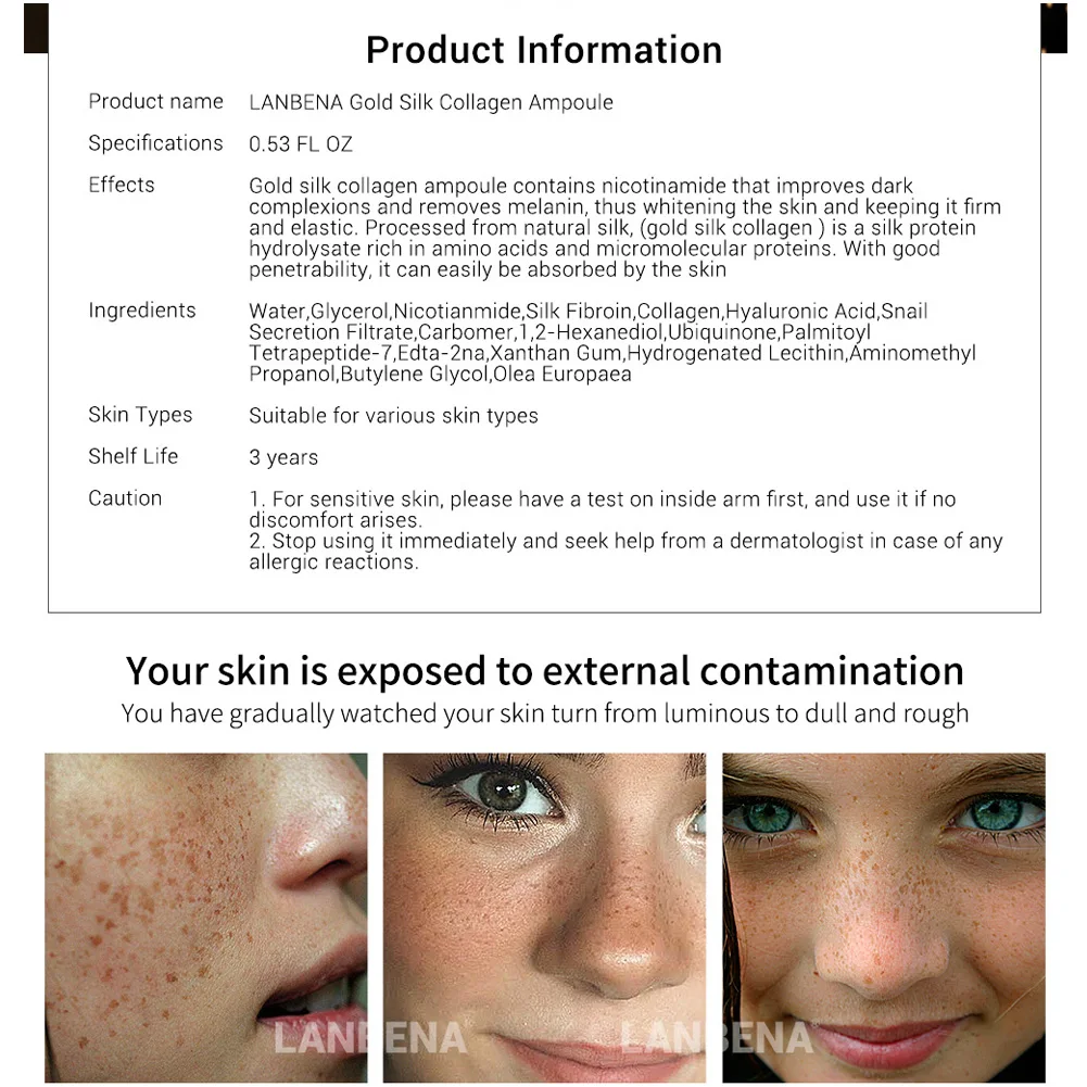 Для LANBENA 15 мл Веснушка удаление Сыворотки ампулы пудра Essence отбеливающий золотой