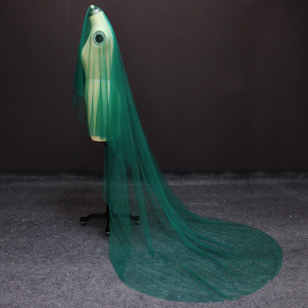 Реальные фотографии Новинка Один слой 3 метра зеленое Тюлевое свадебное платье