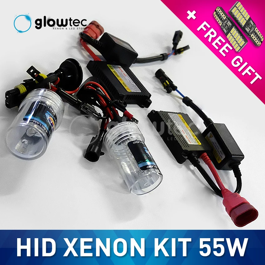 Комплект ксеноновых фар GLOWTEC 55 Вт тонкий балласт постоянного тока H7 H3 H4 H8 H9 H11 9006