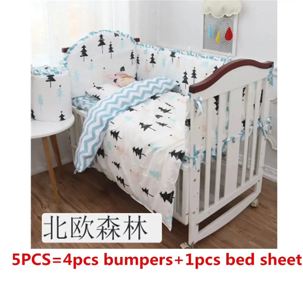 forest 5 pcs 5 шт., комплект хлопковой кроватки, Комплект постельного белья для новорожденных девочек и мальчиков, Комплект постельного белья с рисунком, Комплект постельного белья для малышей, включает бамперы с наполнением+ простыня - Цвет: forest 5 pcs