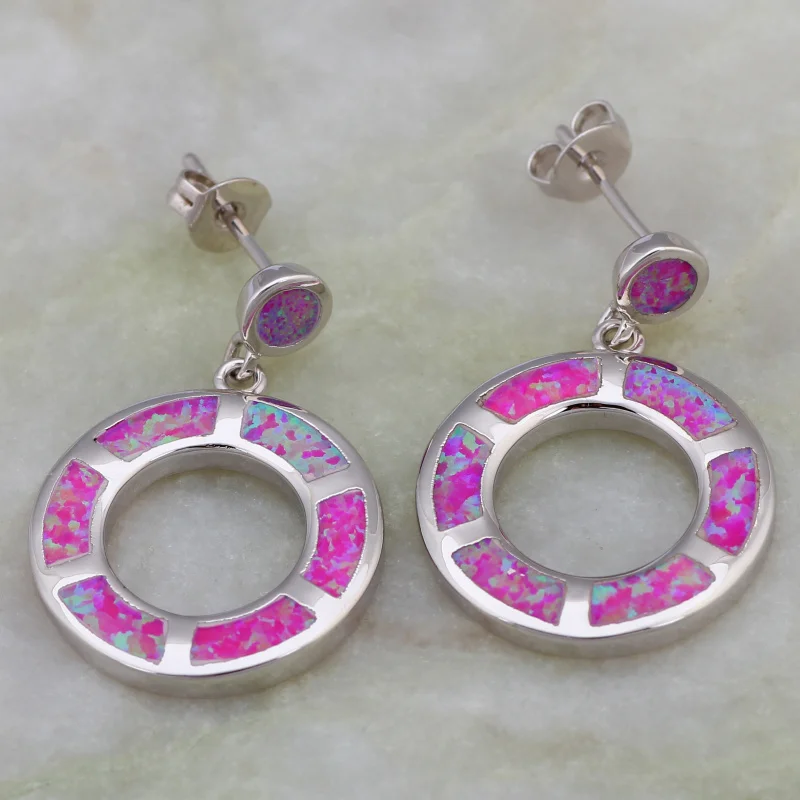 Идеальные серьги-подвески серебряного цвета с розовым огненным опалом женские