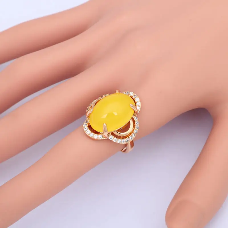 Высокое качество подарок для друзей огромный желтый циркония золотой тон Кольца