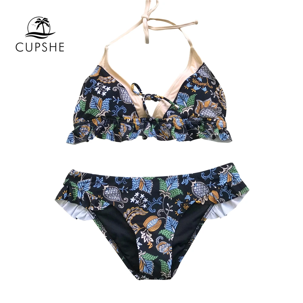 CUPSHE/комплект бикини на бретельках с цветочным принтом и завязками женские милые