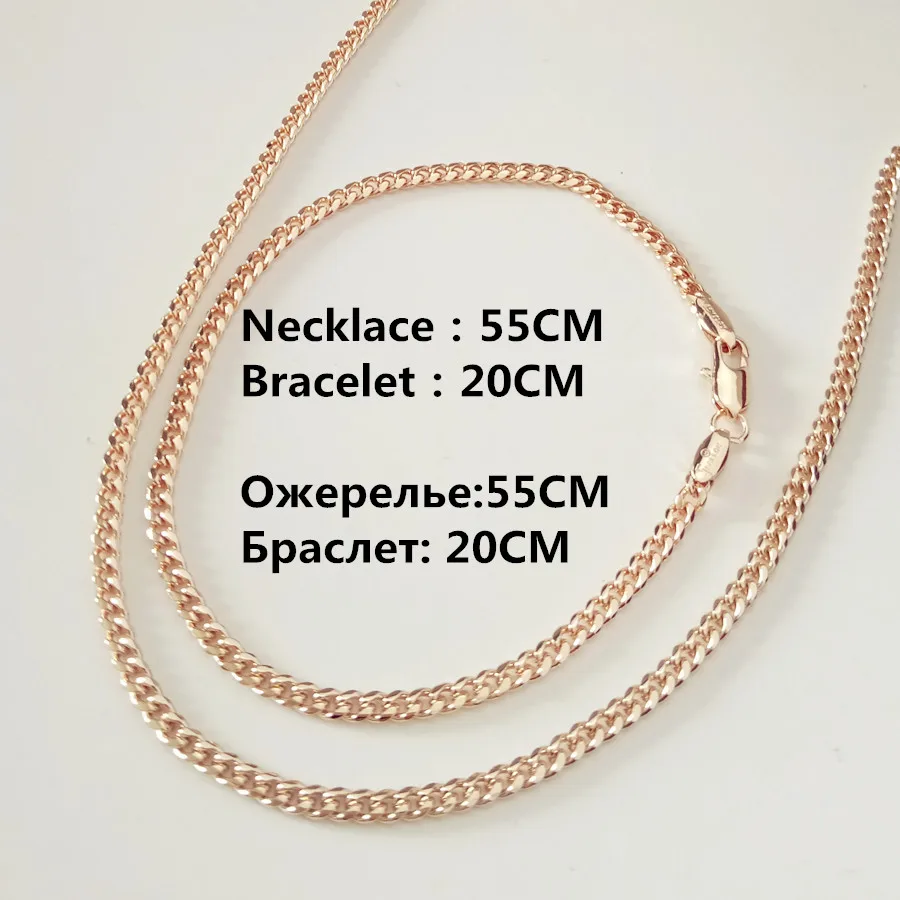 3 мм широкий женский браслет/ожерелье Ювелирные наборы 585 Золото Цвет юбилей Ювелирные изделия Офис - Окраска металла: 55cm 20cm
