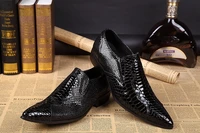 mens patent leather pointed toe dress shoes black crocodile skin men leather shoes iron toe office wedding shoes spiked loafers