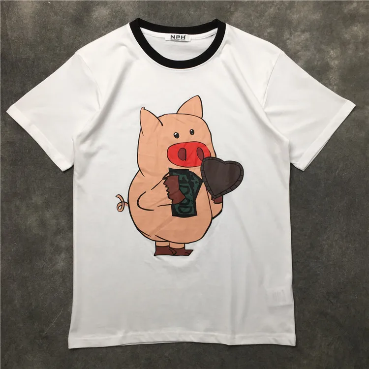 

New Novelty 2019 Men Pig Heart Letters T Shirts T-Shirt Hip Hop Skateboard Street Cotton T-Shirts Tee Top kenye S-XXL #K80