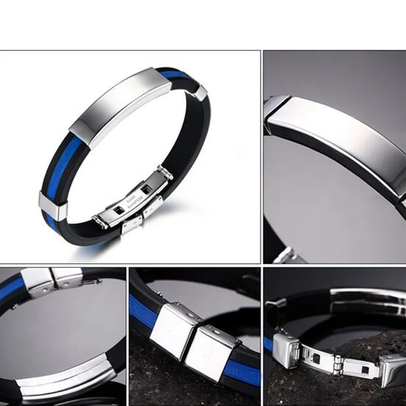 stainless steel bracelet fashion USA Police policeman blue silicone bracelets for women masculino bangles man pulseras | Украшения и