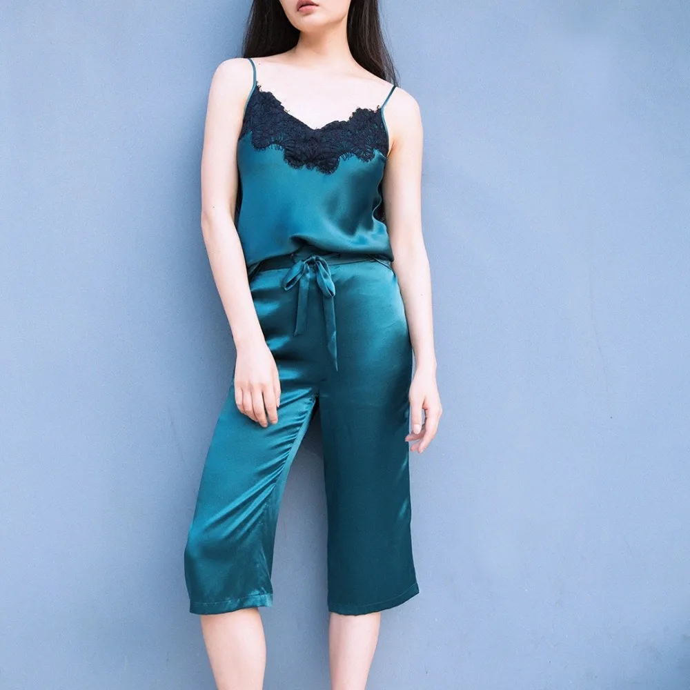 100% шелка Шелковицы Атласная Платье и Шорты Комплект рукавов V образным Вырезом Sexy