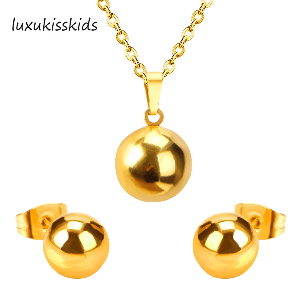 LUXUKISSKIDS розовое золото из нержавеющей стали Дубаи Ювелирные наборы ожерелье с