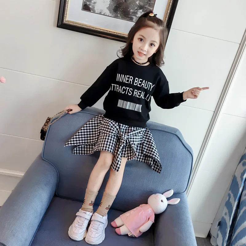 Платье для девочек модные комплекты из двух предметов осенний свитер с длинными