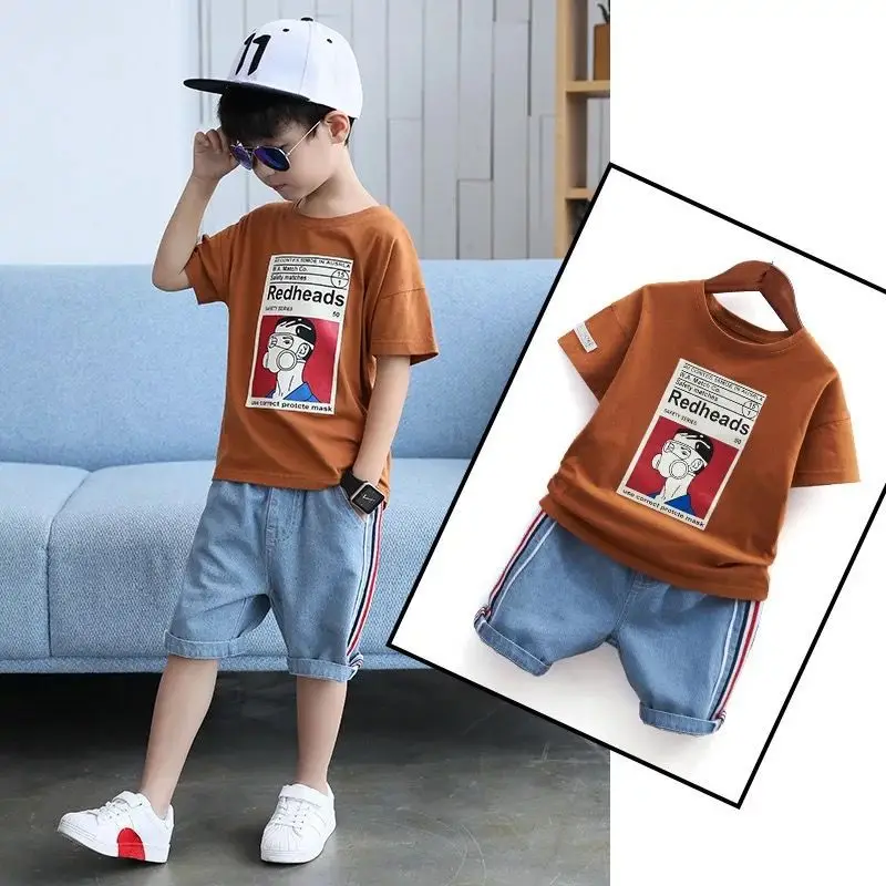 2PCS Children's Sets Boys O-Neck T-Shirt and Pants Shorts Summer Casual Cartoon Pullover Cotton Kids Boy Clothes |