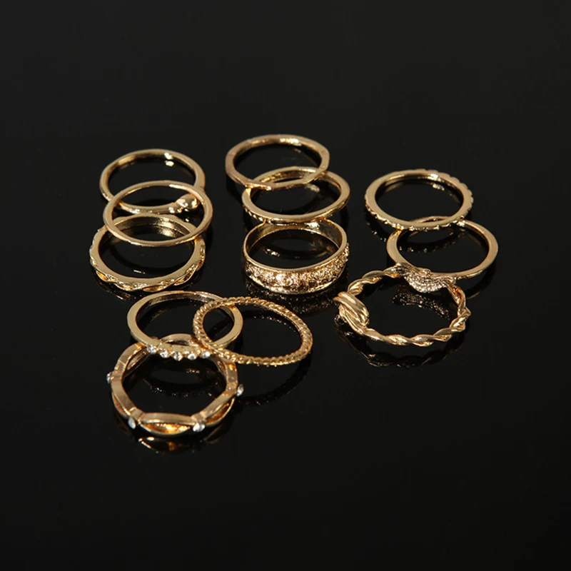 12PCS/Set Fashion Rings Gold Silver Color Knuckle Women Vintage Finger Charm Ring Party Jewelry Eagle Winding Carved | Украшения и