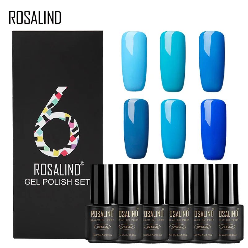 ROSALIND 6 шт./компл. маникюрный набор Гель лак для ногтей чистые цвета серия 7 мл