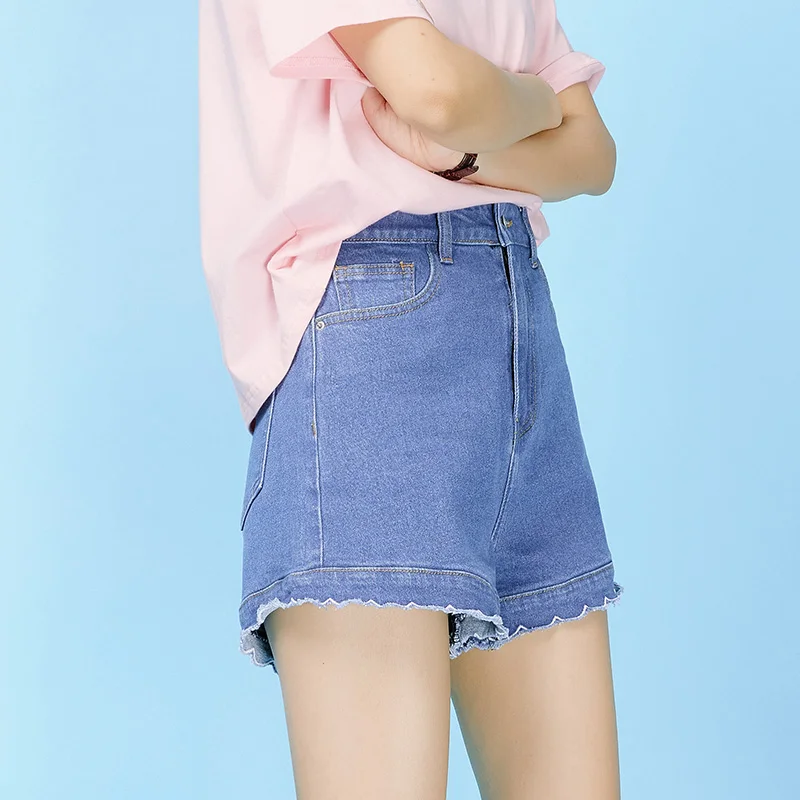 LEIJIJEANS Summer new style Loose high waist light blue denim shorts Leisure College Wind Girls Denim Shorts L 6XL 9060|Женские шорты| |