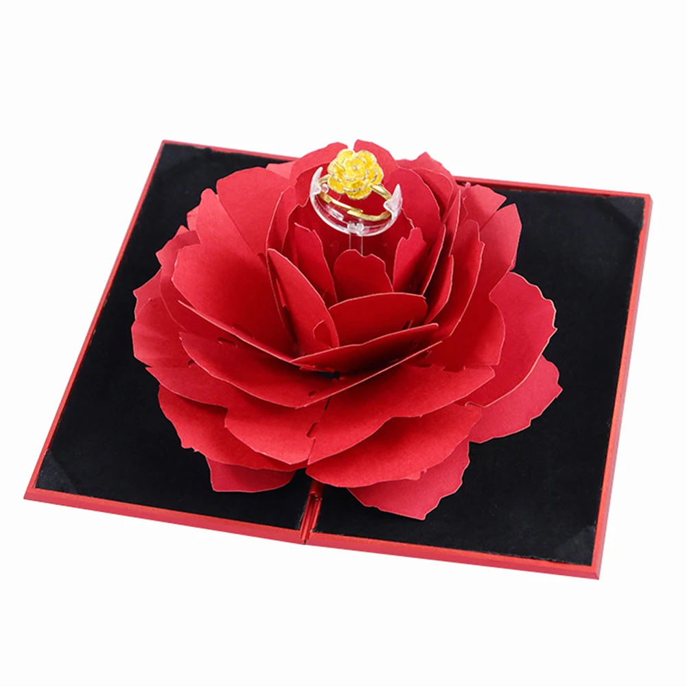 Красный 3D винтажные модные элегантные кольца коробка обручальное кольцо цветок розы подарочные коробки для ювелирных изделий дисплей держатель для хранения - Цвет: Красный