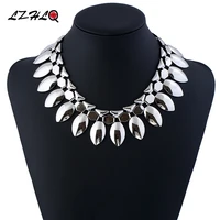 lzhlq metal texture glossy leaf choker necklace women jewelry short clavicle chain rock street