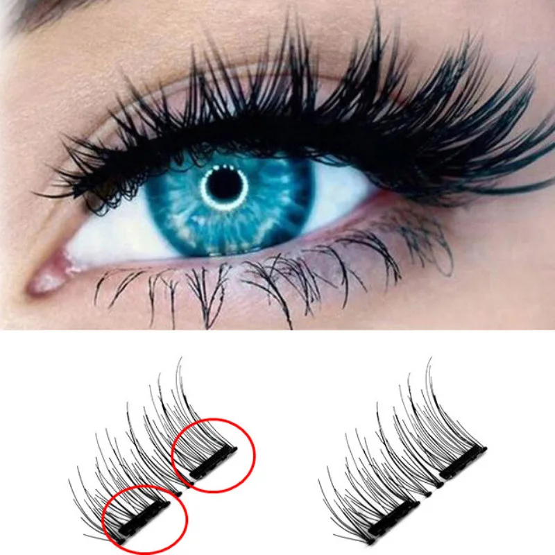 2018 Lashes Magnetic 3D Double Magnet Flase Eyelashes 1Pair Wearing Without Glue Natural Various Style Makeup With Box | Красота и